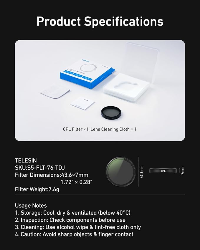 TELESIN CPL Filter for DJI Osmo Action 6, Snap-On Circular Polarizer Lens Filter - Image 6