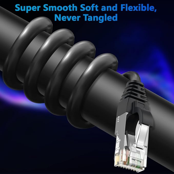 Adoreen Cat 6 Ethernet Cable 25 Ft-Black, Outdoor & Indoor Snagless Long Round - Image 2