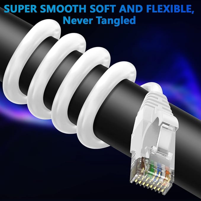 Adoreen Cat 6 Ethernet Cable 25 Ft-White, Outdoor & Indoor Snagless Long Round - Image 2