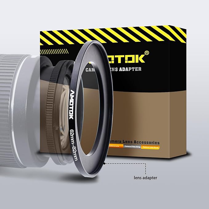 62mm Lens to 82mm Camera Lens Adapter, 62mm to 82mm Filter Step-up Ring Adapter by AMOTOK