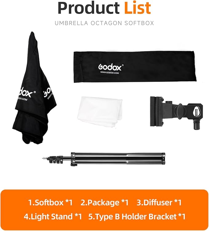 Godox Photo Studio 80cm 31.5in Portable Octagon Umbrella Softbox, 190cm Light - Image 3