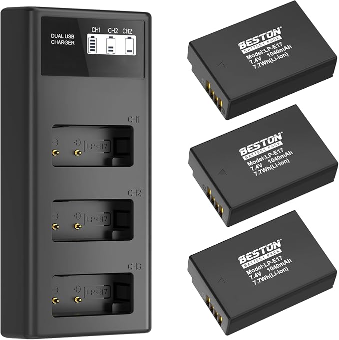 BESTON 3-Pack LP-E17 Battery and Charger Set by BESTONPOWERUS