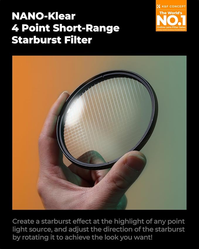 K&F CONCEPT 77mm Variable Short Line Star Lens Filter, Cross Screen Starburst - Image 2