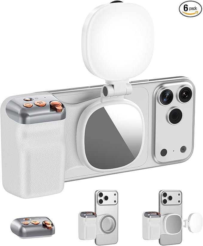Magnetic Phone Camera Grip, Phone Selfie Grip + Selfie Light by Auriani