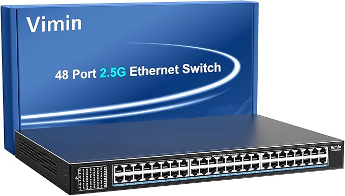 48-Port 2.5G Switch Unmanaged, 48 x 10/100/1000/2500Mbps RJ45 Ports, Plug & by Vimin