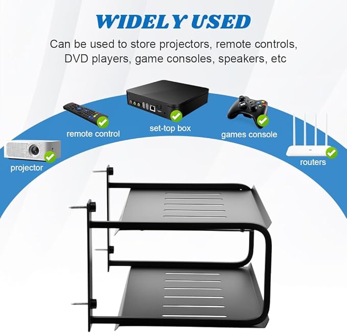 Tookie 2 Layers Projector Shelf, Wall Mount Double Floating Shelf Under TV - Image 5