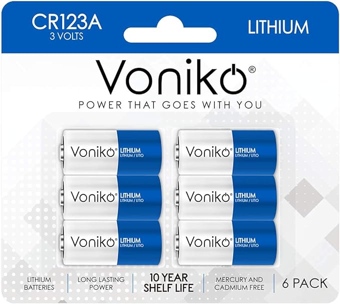 Voniko CR123A 3V Lithium Battery, High Capacity 123 Batteries, 3 Volt CR17345 by Voniko