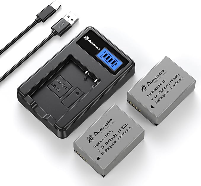 Powerextra NB-7L 2-Pack 1600mAh 7.4V Battery and Charger by Powerextra