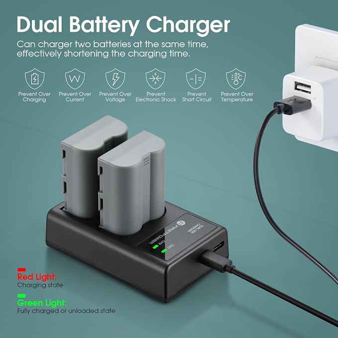 FirstPower EN-EL3e Battery 2-Pack 2200mAh and Dual USB Charger Compatible - Image 4