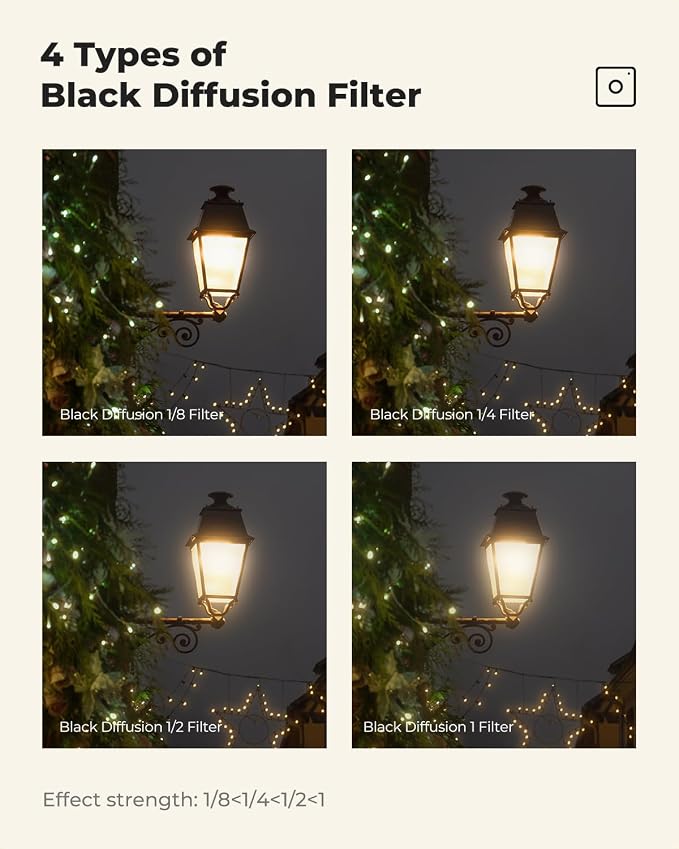 K&F CONCEPT 72mm Black Diffusion 1/2 Filter Mist Cinematic Effect Filter - Image 6