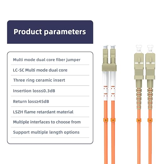 Multimode Duplex OM1 Fiber Patch Cable LC/UPC to SC/UPC 7.5M/24.6FT Fiber Optic - Image 3