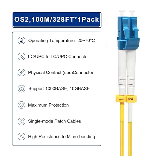 FLYPROFiber- 100M/328ft OS2 Fiber Patch Cable LC to LC, Length Options: - Image 4