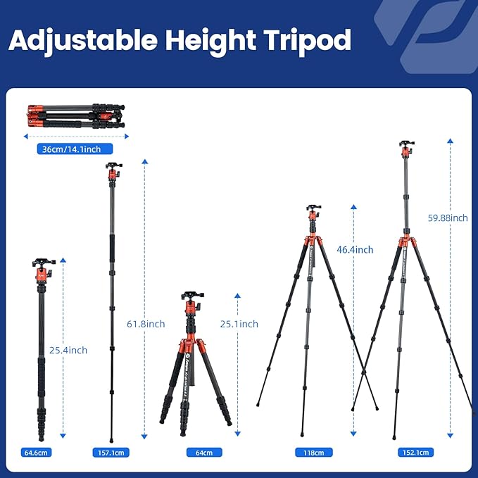Fotopro 60inch Carbon Fiber Tripod Compact Camera Tripod - Image 5