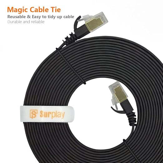 Cat7 3FT-3Pack Ethernet Cable Flat-Black-10Gbps High Speed Ultra Slim Network - Image 8