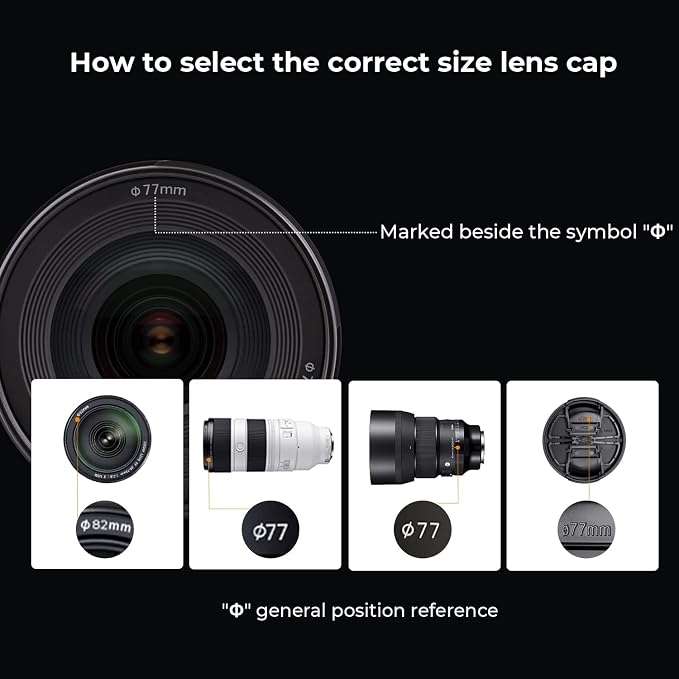 K&F Concept 46mm Lens Cap, 9-in-1 Center Pinch Lens Cover + Anti-Loss Keeper - Image 2