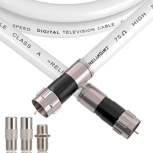 10ft RG6 Coaxial Cable White, 75 Ohm Coax Cable by RELIAGINT