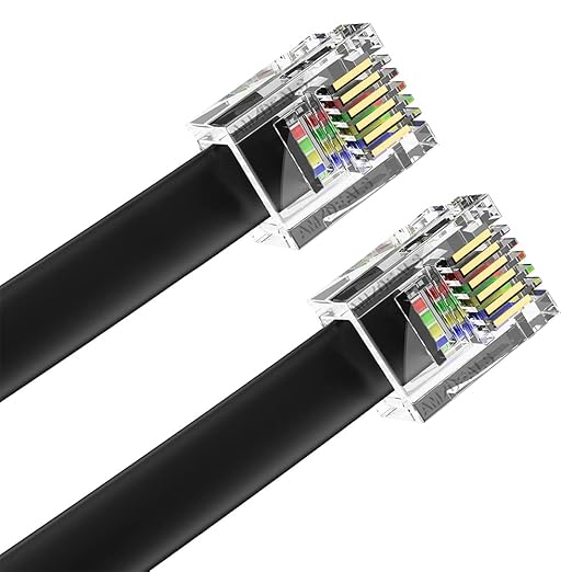AmzPRO AmzDeals 2-Pack 12 Feet Black RJ12 6P6C Straight Wired Cable, Pro Grade by AMZDEALS