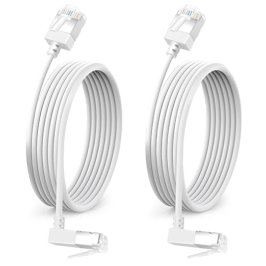 90° Downward Angled Cat 6A Ethernet Ultra Slim Cable 15 Feet 2Pack, Flexible by DUTEVOLNS