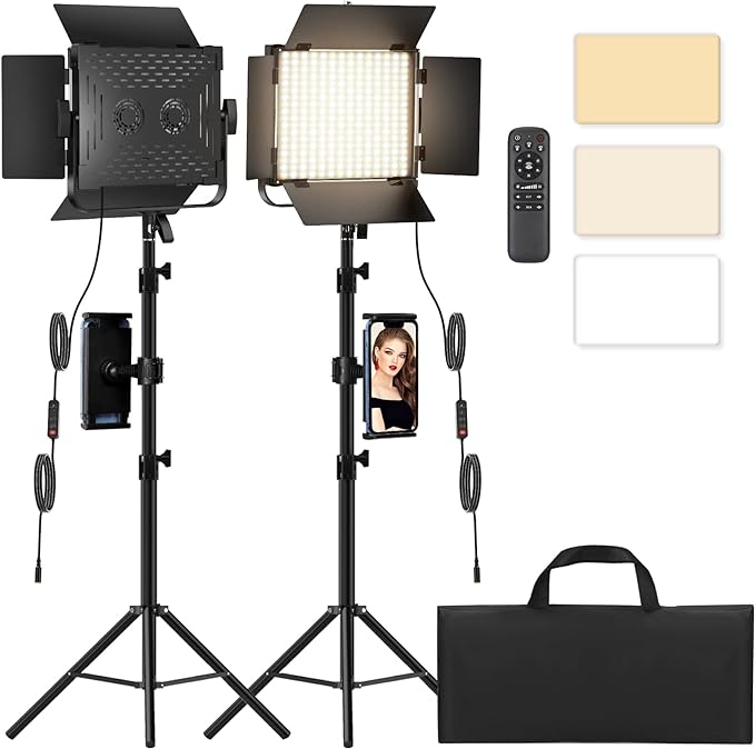 Photography Video Lighting Kit, Upgraded Bi-Color LED Video Studio Lights by BANSINE