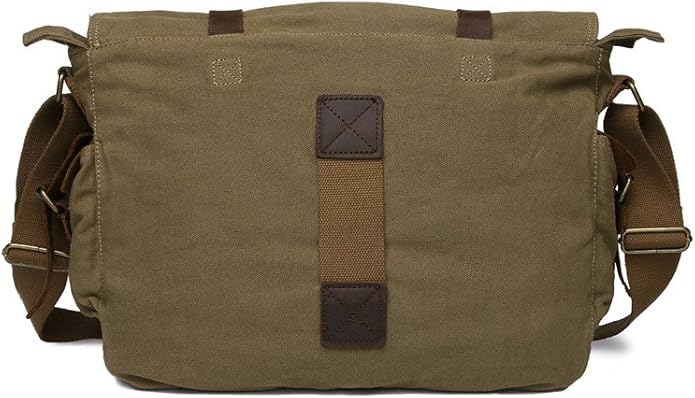 Sechunk Vintage Military Leather Canvas Laptop Bag Messenger Bags Medium - Image 3