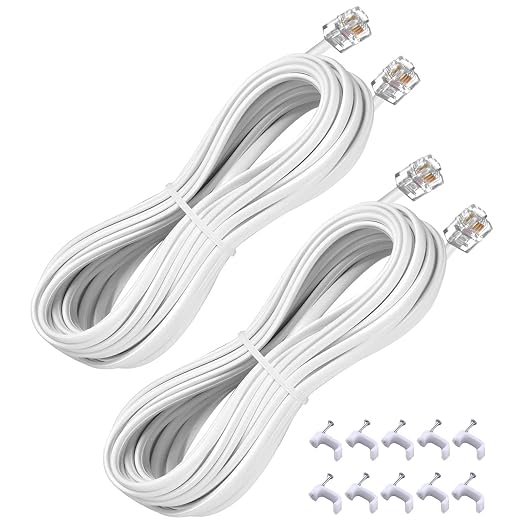 25FT Telephone Extension Cord Cable, Landline Phone Line Wire by YIENFBEV