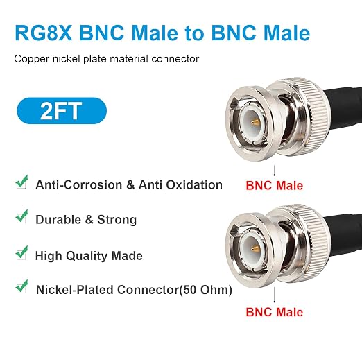 MOOKEERF BNC Male Coaxial Cable 50 ohm Ultra Low Loss RG8X Coax Cable - Image 2