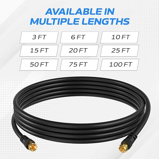 Cables Direct Online Pack of 2 x Coaxial Cables 20FT Black Coax RG6 Male F Type - Image 4