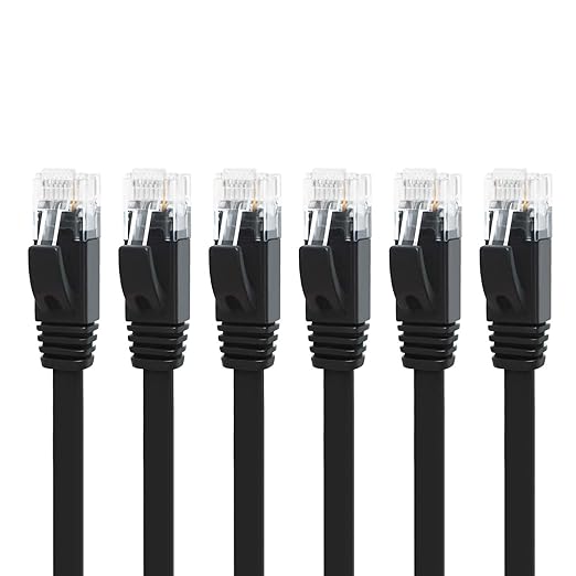 Yauhody CAT 6 Ethernet Cable 7ft 6-Pack Black, High Speed Solid Flat CAT6 by Yauhody