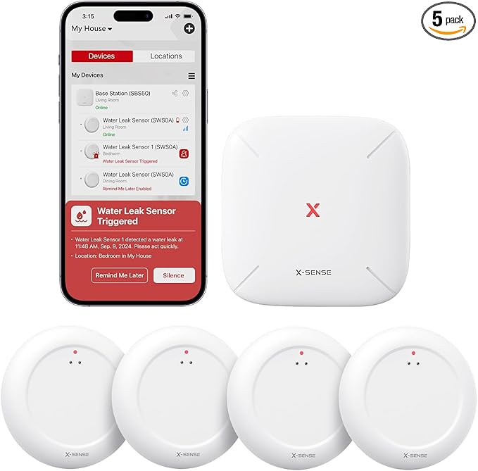 X-Sense Wi-Fi Water Leak Detector Kit, Smart Water Sensor Alarm by X-Sense