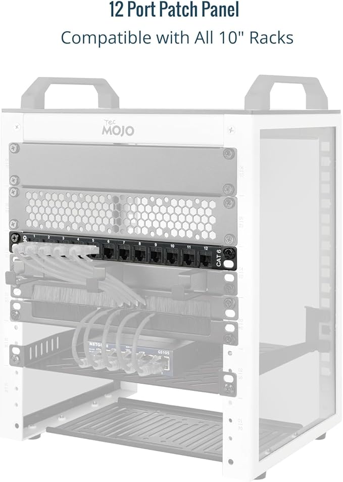 Tecmojo 12-Port Cat6 Patch Panel, 0.5U Rack Mount Modular Panel - Image 4