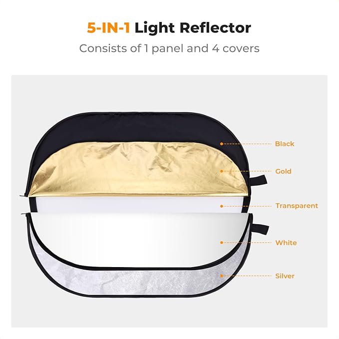 K&F CONCEPT 40" x60” 5-in-1 Oval Foldable Reflector - Image 2