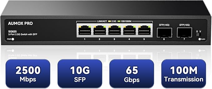 7 Port 2.5Gb Unmanaged Ethernet Switch by AUMOXPRO
