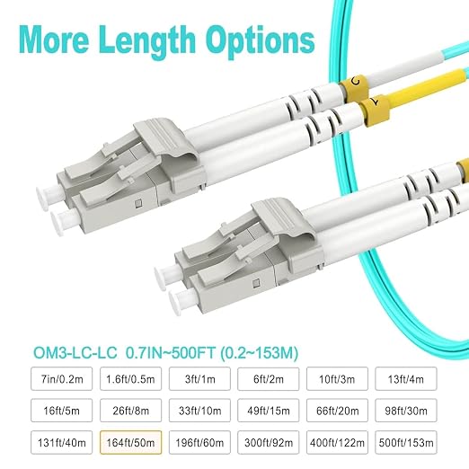 OM3 LC LC Fiber Patch Cable, 165ft Multimode Fiber Optical Cable, Options - Image 3