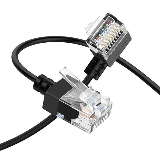 Cat6A Ethernet Cable 90 Degree Right Angled 15FT, Flexible Slim & Ultra Thin by Thzzhnno