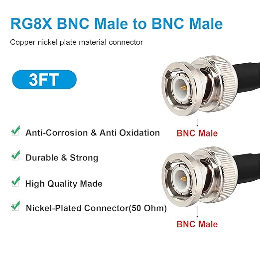 MOOKEERF BNC Male to Male Coaxial Cable 50 Ohm Ultra Low Loss RG8X - Image 2