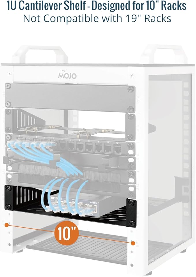 Tecmojo 1U Rack Mount Shelf for 10" Server Rack, 10.23" Deep Vented Cantilever - Image 3