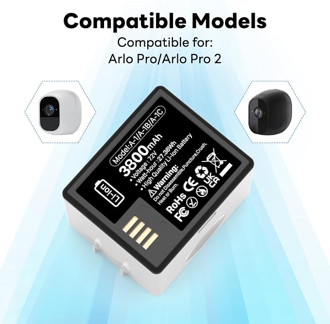 2pack 3800mAh for Arlo pro Battery, Upgrade High Capacity Long-Lasting Battery - Image 2