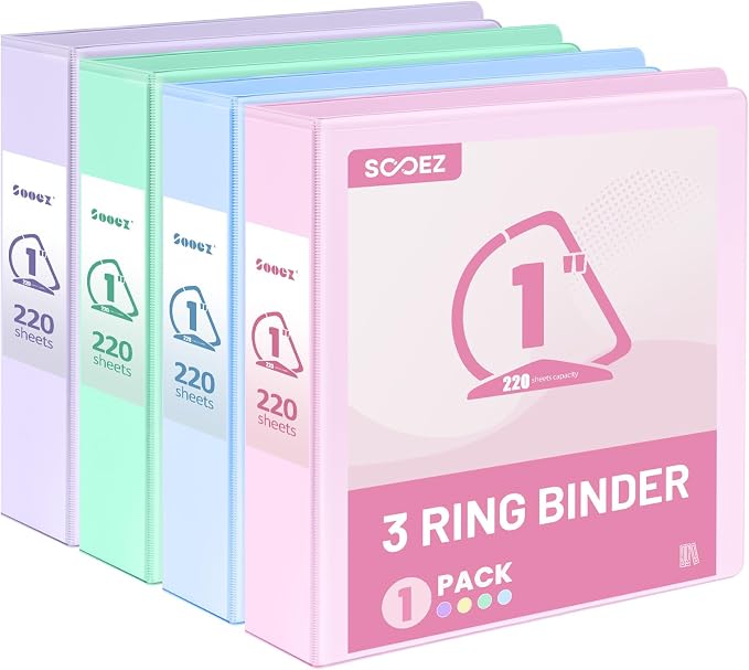 Sooez BinderX Extra Durable 4 Pack 1 Inch 3 Ring Binder, D-Ring Large Binder by Sooez