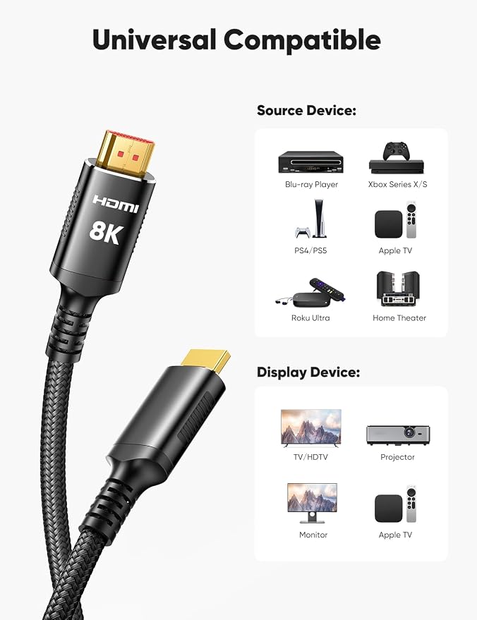 Snowkids 8K Certified HDMI 2.1 Cable 10 ft, Non-Slip Nylon Braided, 48Gbps - Image 7