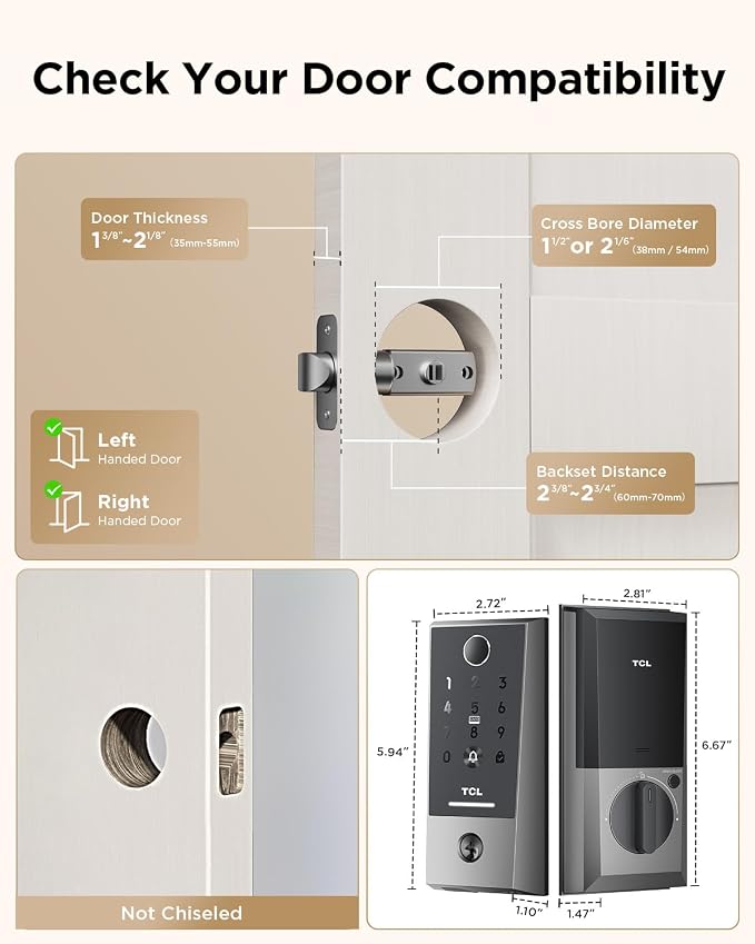 TCL Smart Lock D2 Plus, Fingerprint Keyless Entry Door Lock, Touchscreen Keypad - Image 9