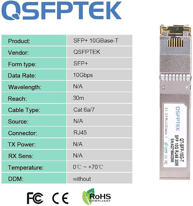 QSFPTEK 10GBASE-T SFP+ Copper Module, 10gb SFP Transceiver, SFP to Ethernet - Image 6