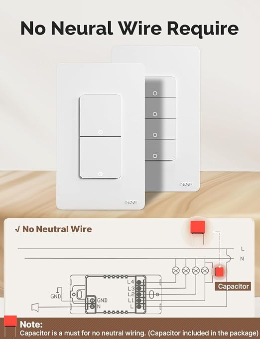 MOES WiFi 3 Gang Light Switches, 2.4GHz Smart Triple Single Pole Switch - Image 2