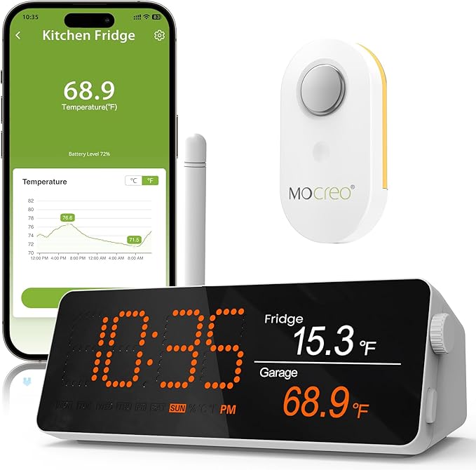 MOCREO WiFi Remote Refrigerator Thermometer, 1/3 Mile Long Range Freezer Alarm by MOCREO