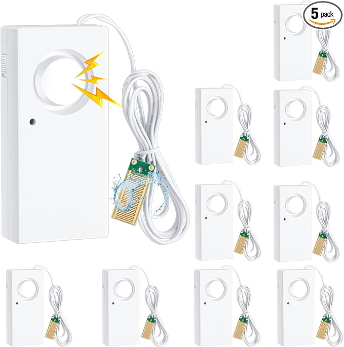 Hoteam 5 Pcs Water Sensor Alarm Leak Detector 120db Water Leak Alarm 9v Battery by Hoteam