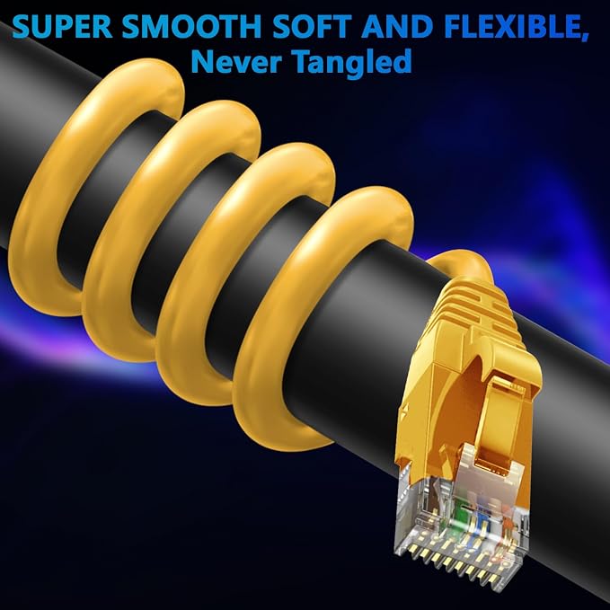 Adoreen Cat 6 Ethernet Cable 100 Ft-Yellow, Outdoor & Indoor Snagless Long - Image 2