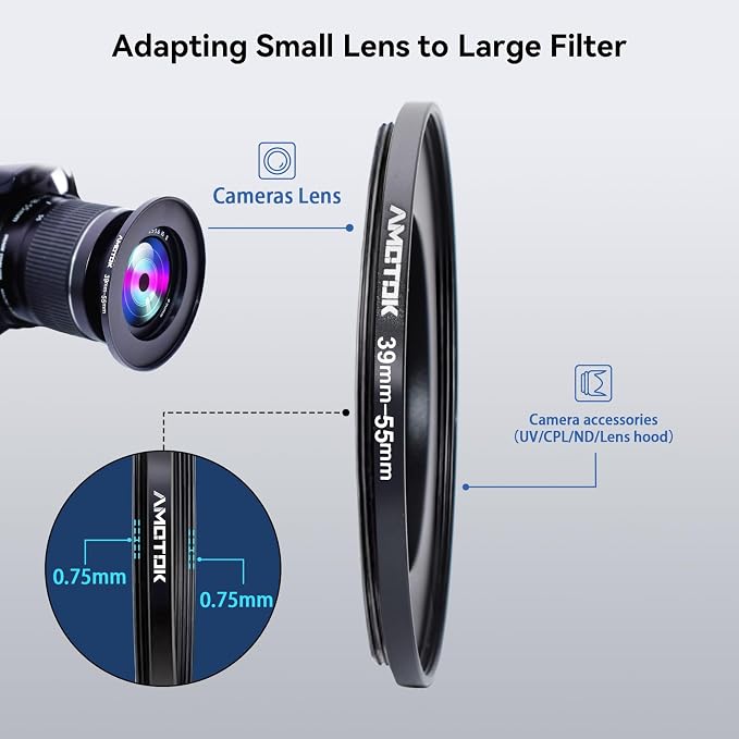 39mm Lens to 55mm Camera Lens Adapter, 39mm to 55mm Filter Step up Ring Adapter - Image 4