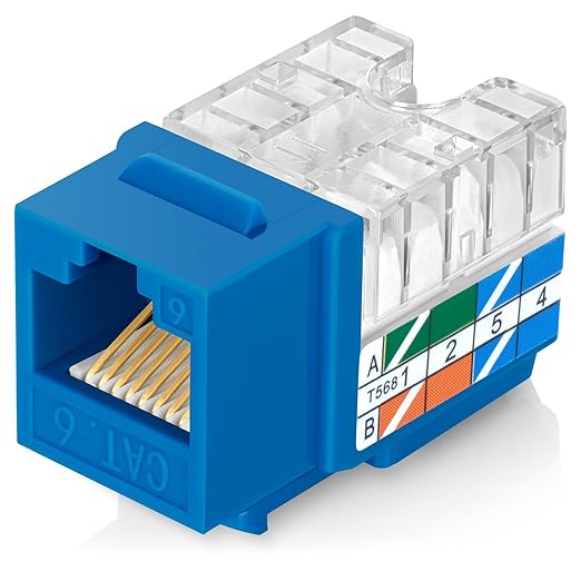 Everest 90° Angled RJ45 Cat6 Keystone Jacks 10-Pack in Blue by EverestMediaSolutions