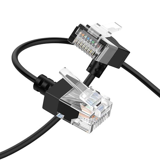 Cat6A Ethernet Cable 90 Degree Downward Angled 10FT, Flexible Slim & Ultra Thin by Thzzhnno