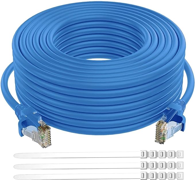Adoreen Cat 6 Ethernet Cable 25 Ft-Blue, Outdoor & Indoor Snagless Long Round by Adoreen