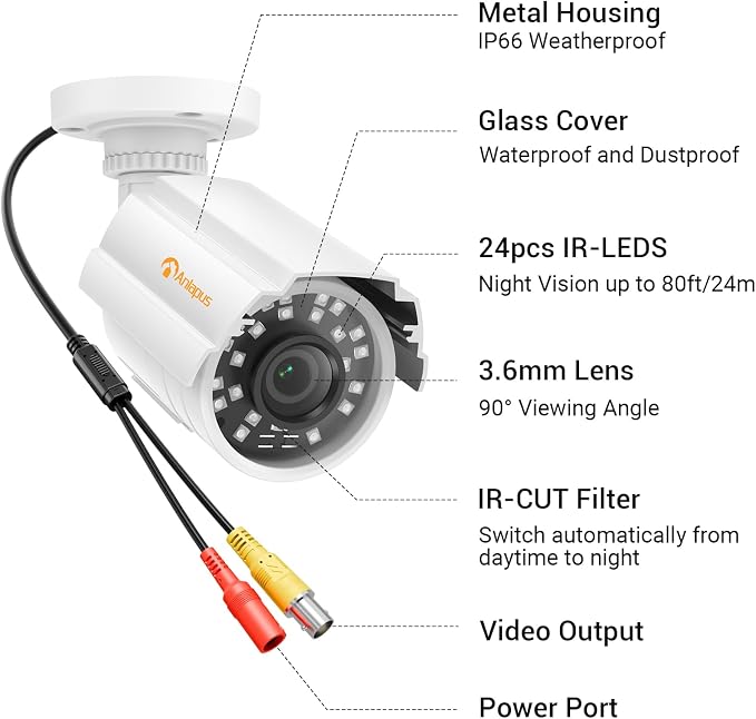 Anlapus 4 Pack 1080P HD Security Cameras, IP66 Weatherproof, 80ft Night Vision - Image 9